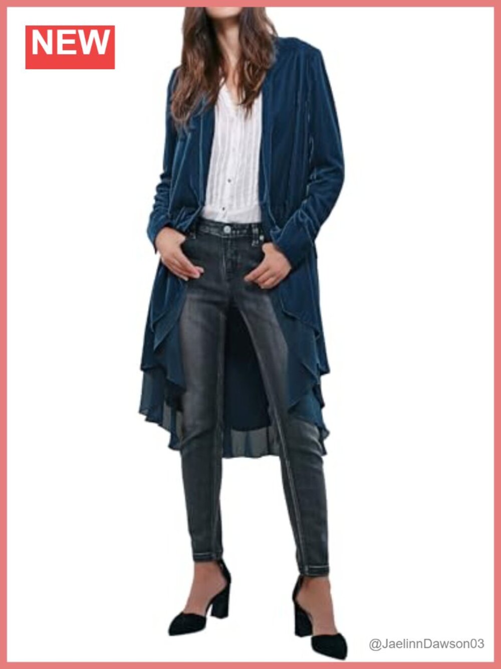 Womens Long Velvet Blazer Coat Casual Cardigan Ruffled Hem